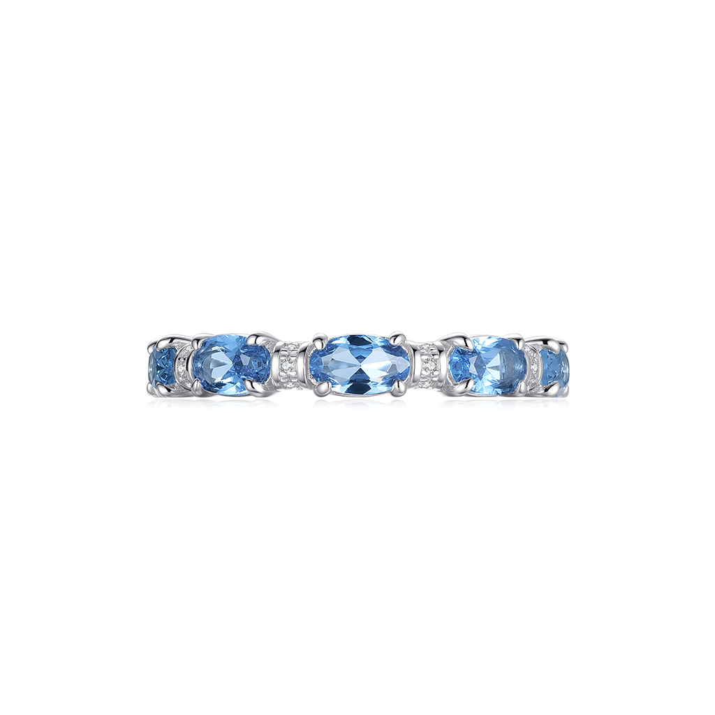 18K Gold Elegant Aquamarine Zircon Eternity Ring