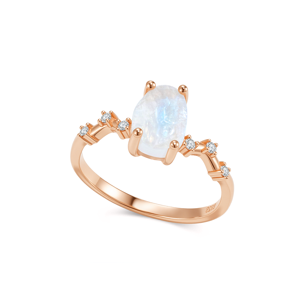S925 Sterling Silver Plated 18K Rose Gold Moonstone Ring