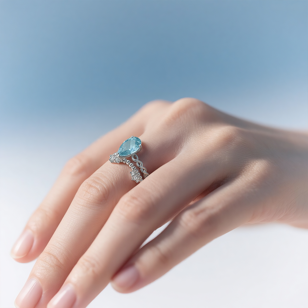 Teardrop Blue Topaz Ring - S925 Sterling Silver