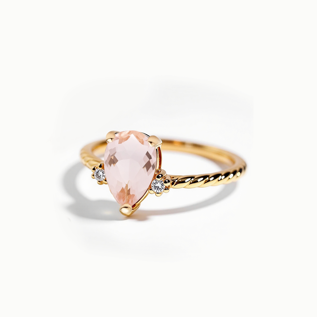 18K Gold Delicate Teardrop Rose Quartz Ring