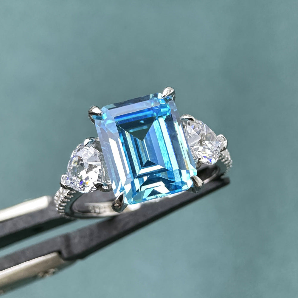 S925 Silver Ring with Emerald-Cut