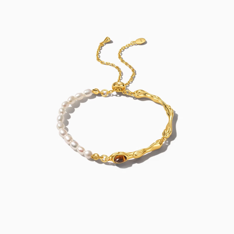 Tiger Eye & Freshwater Pearl Bracelet