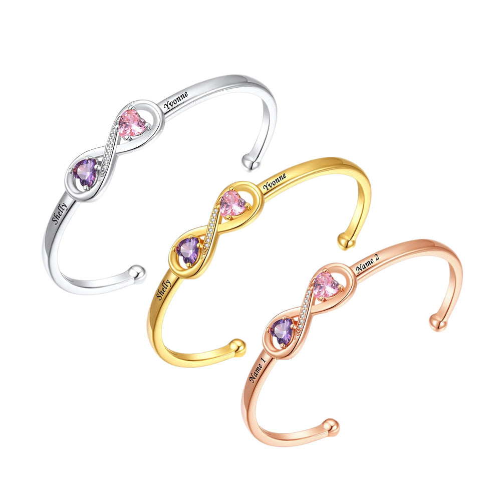 Personalisierter Namensversprechen-Geburtsstein-Unendlichkeitsring