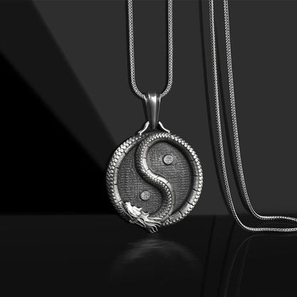 Colgante de collar de fuerza de suerte de dragón Yin Yang de estaño puro