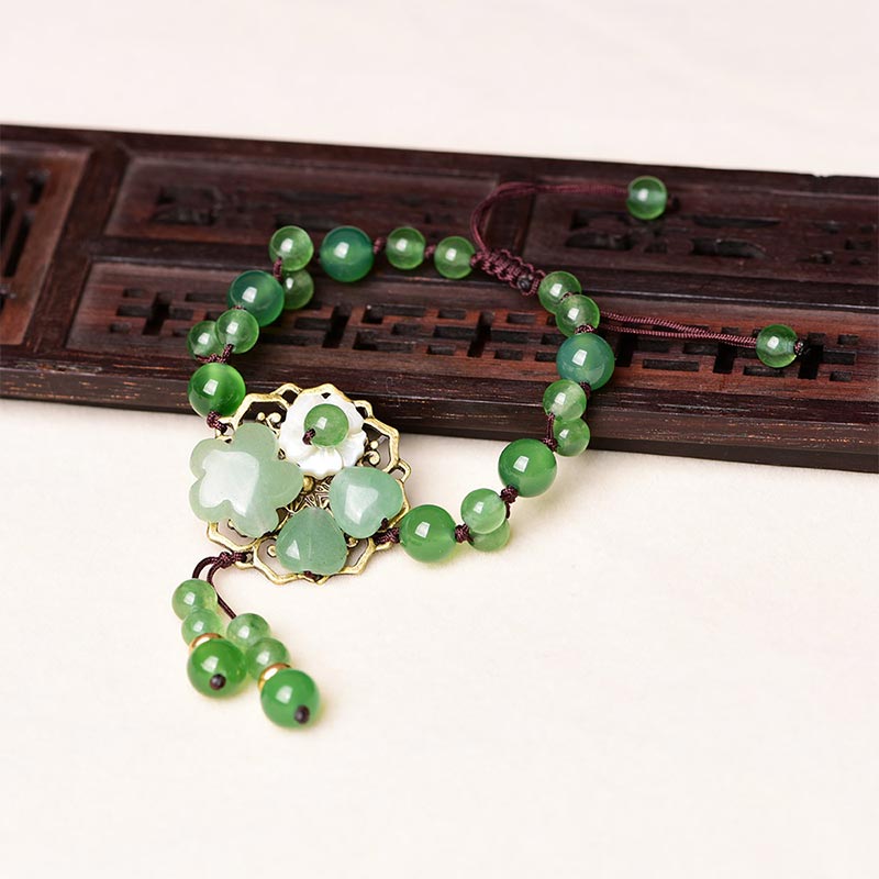 Natural Green Jade Luck Dangling Flower Bracelet