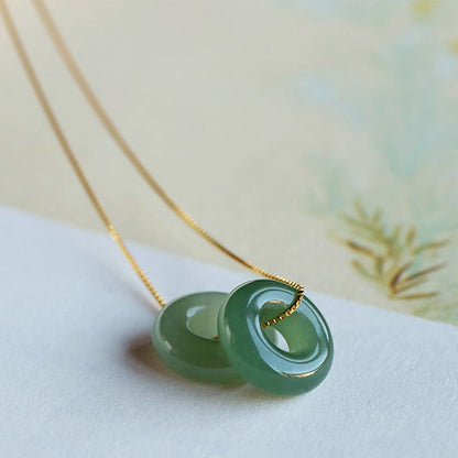 Natural Round Jade Peace Buckle Luck Abundance Necklace Pendant