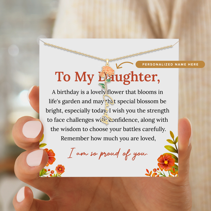 To My Daughter, So Proud of You Personalized Birth Flower Name Necklace