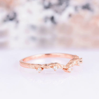 Filigree Leaf Simulated Diamond Wedding Band- 14K Rose Gold Vermeil