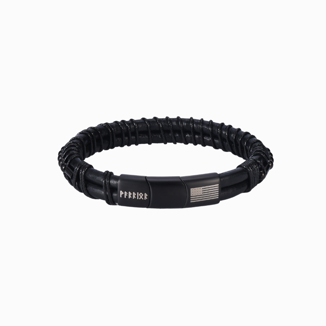 Pulsera de cuero Valhalla Warrior Morse Code 'Never Surrender'