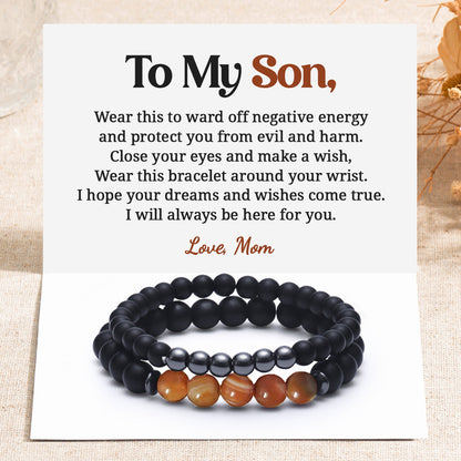 Para mi hijo, siempre aquí para ti Conjunto de pulsera de protección de ágata de hematita