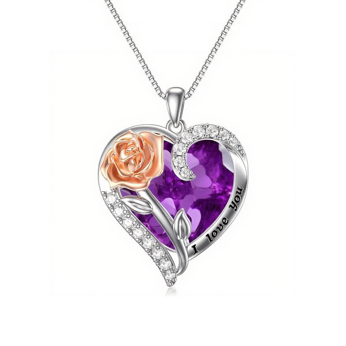 S925 Rose Crystal Necklace Heart Pendant｜Birthday Christmas Gifts for Women