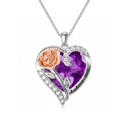 S925 Rose Crystal Necklace Heart Pendant｜Birthday Christmas Gifts for Women
