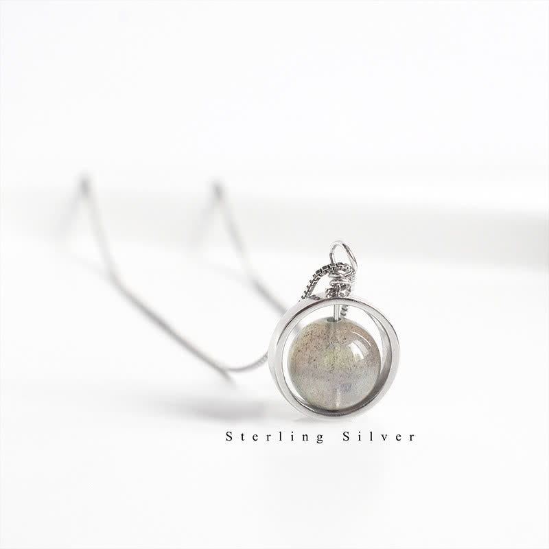 925 Sterling Silver Moonstone Love Planet Rotatable Pattern Necklace Pendant