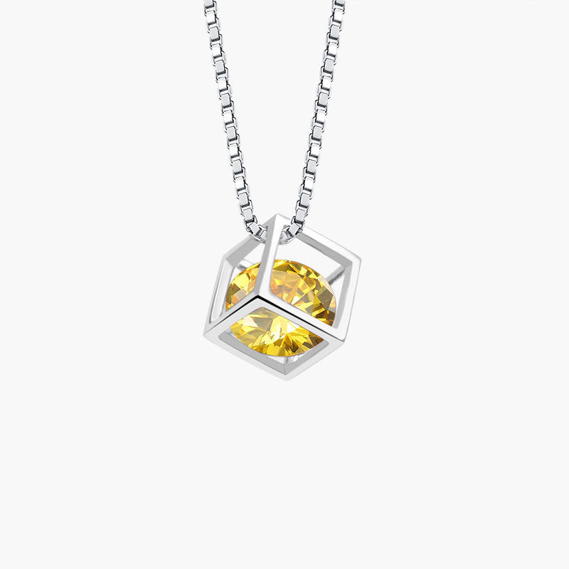 Birthstone Cube Pendant Necklace