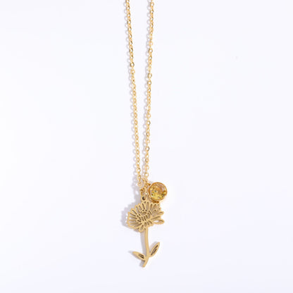 Birthstone Flower Month Clavicle Necklace