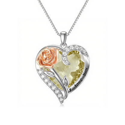 S925 Rose Crystal Necklace Heart Pendant｜Birthday Christmas Gifts for Women
