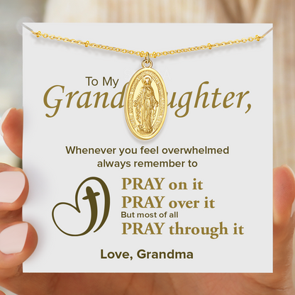 To My Granddaughter, Pray Through It Dainty Virgin Mary Necklace