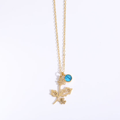 Birthstone Flower Month Clavicle Necklace