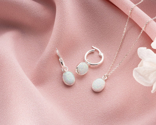 Opal set, opal necklace, opal jewelry, minimalist