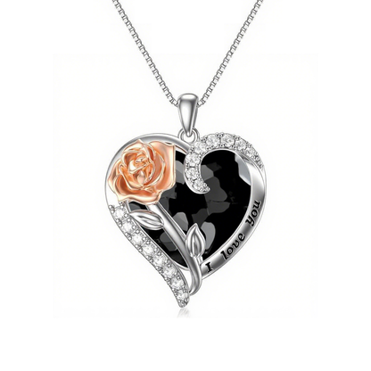 S925 Rose Crystal Necklace Heart Pendant｜Birthday Christmas Gifts for Women