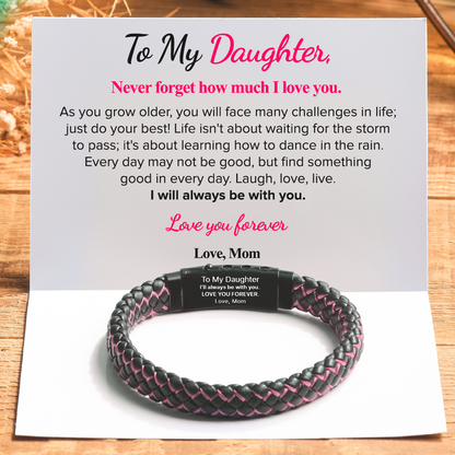 To My Daughter, Love You Forever Two-toned Leather Braided Bracelet