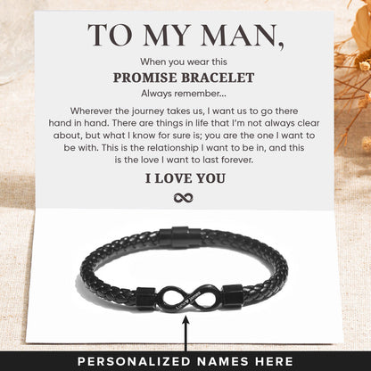 To My Man, You Are The One Personalized Dual Name Infinity Leather Bracelet