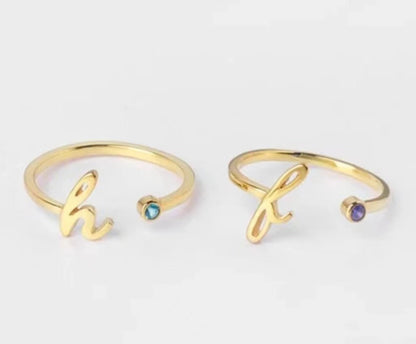 Cursive Initial Ring with Birthstone