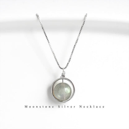 925 Sterling Silver Moonstone Love Planet Rotatable Pattern Necklace Pendant