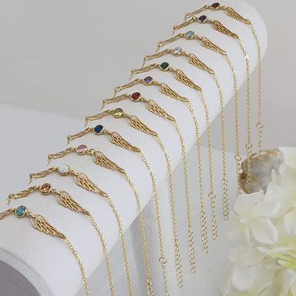 Linked in Love Angel Wing Birthstone Bracelet Necklace