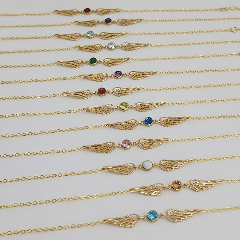 Linked in Love Angel Wing Birthstone Bracelet Necklace