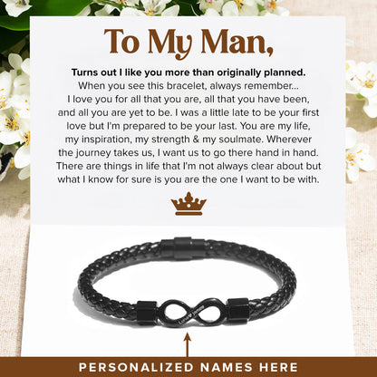 To My Man, I Love You More than Originally Planned Personalized Infinity Leather Bracelet