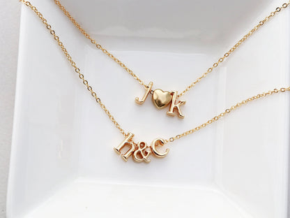 Initials Necklace Ampersand Or Heart Letter Necklace