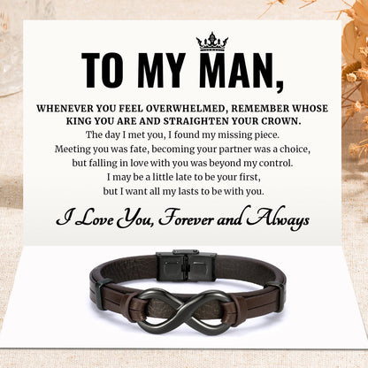 To My Man, Forever and Always Pulsera gruesa de cuero infinito