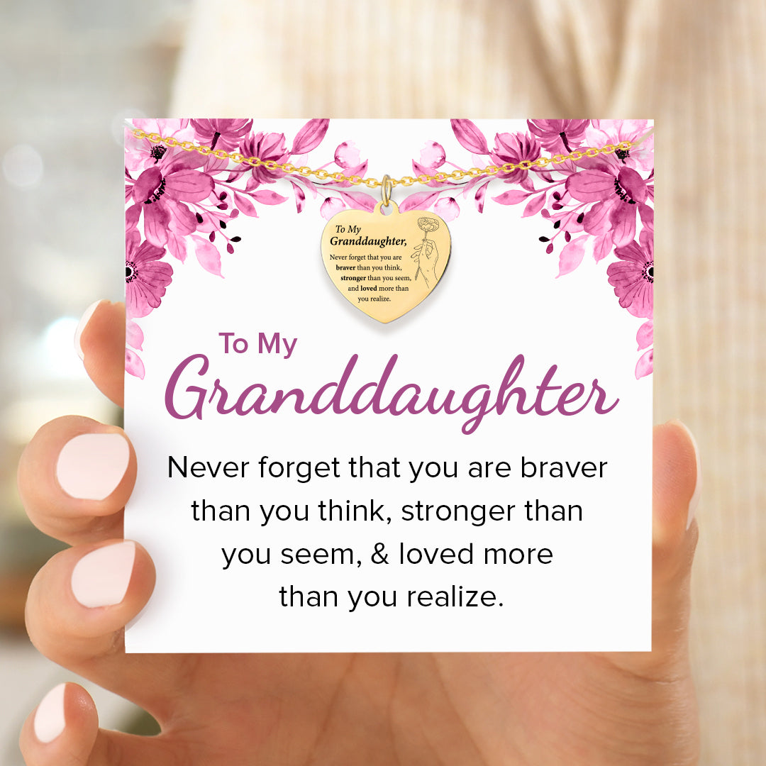 To My Granddaughter, I Love You Engraved Heart Necklace