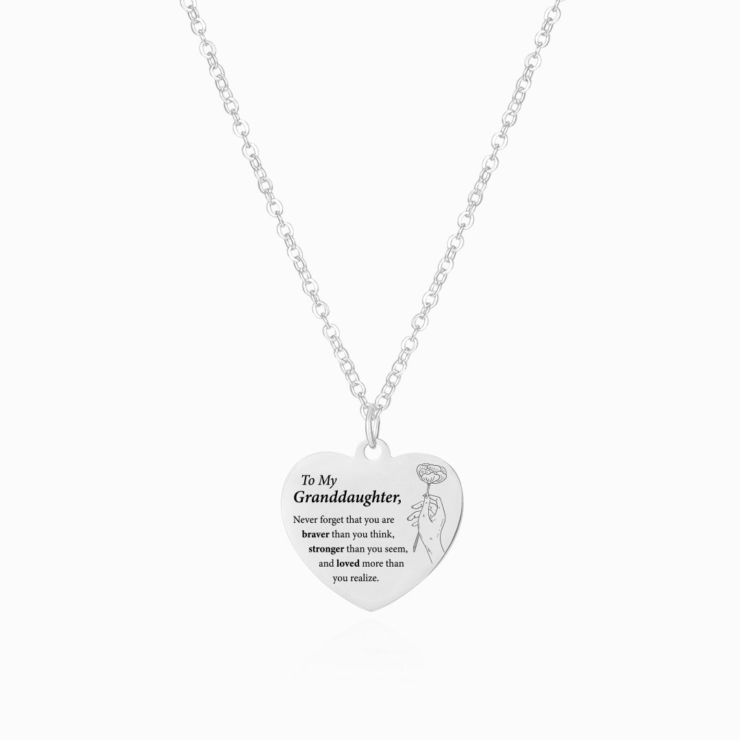 To My Granddaughter, I Love You Engraved Heart Necklace