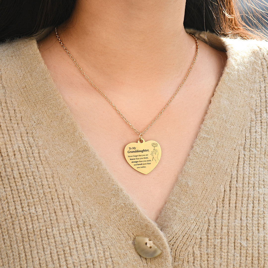 To My Granddaughter, I Love You Engraved Heart Necklace