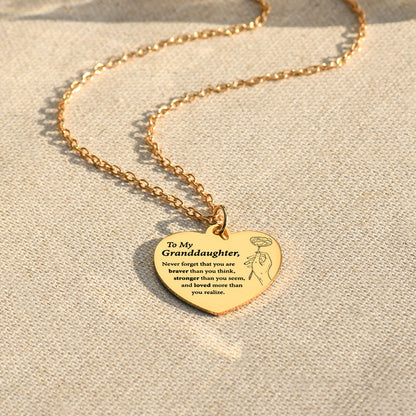 To My Granddaughter, I Love You Engraved Heart Necklace