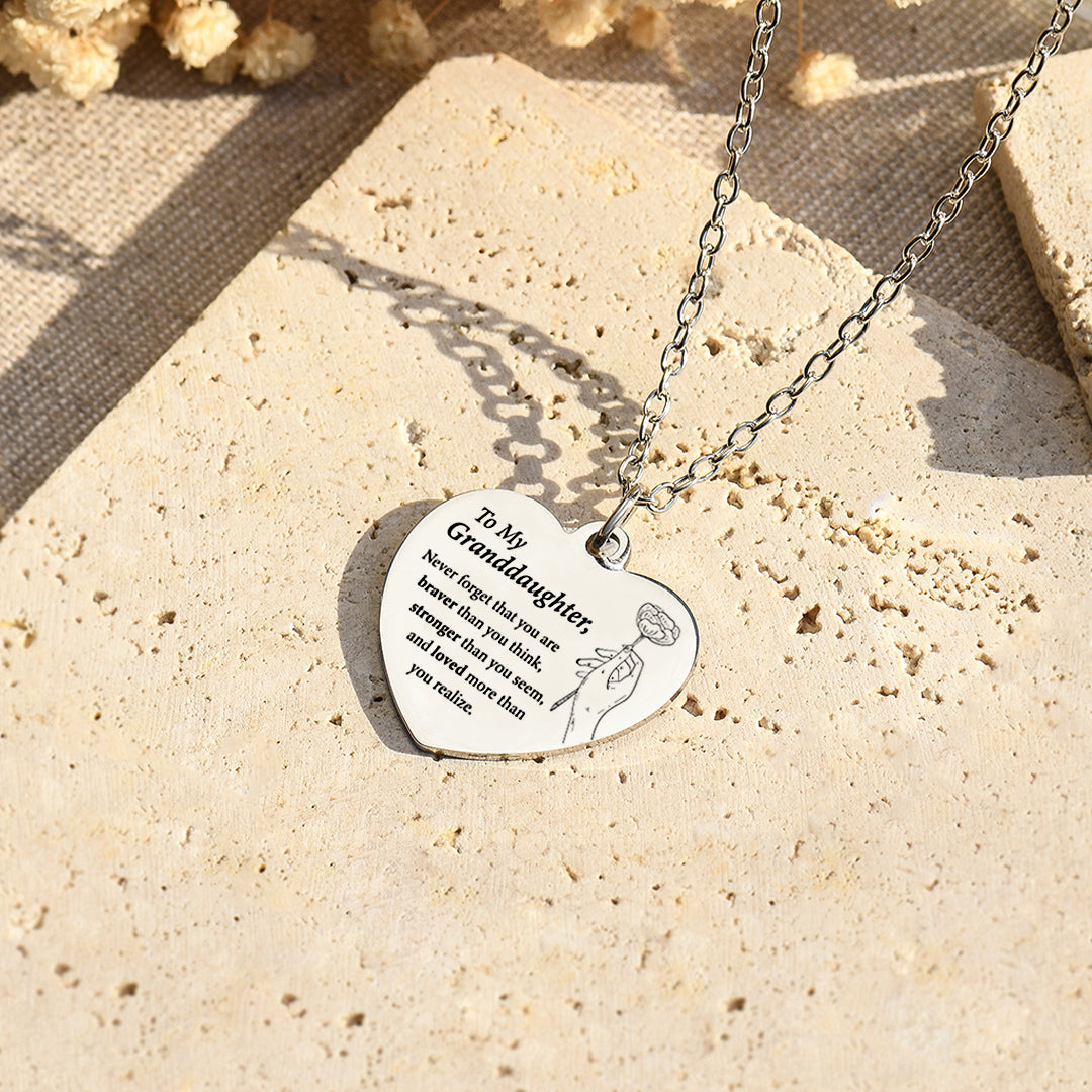 To My Granddaughter, I Love You Engraved Heart Necklace