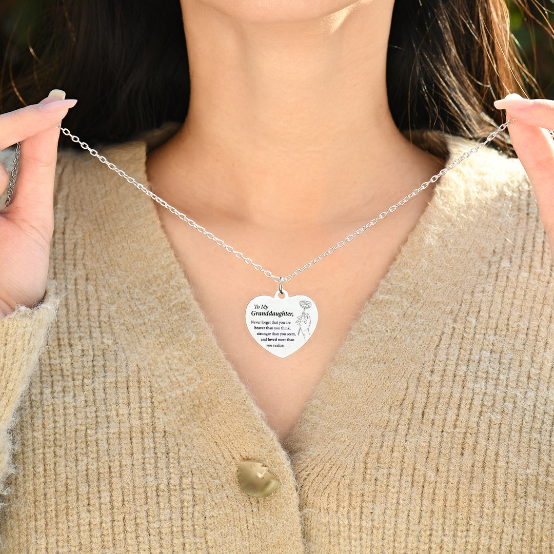 To My Granddaughter, I Love You Engraved Heart Necklace