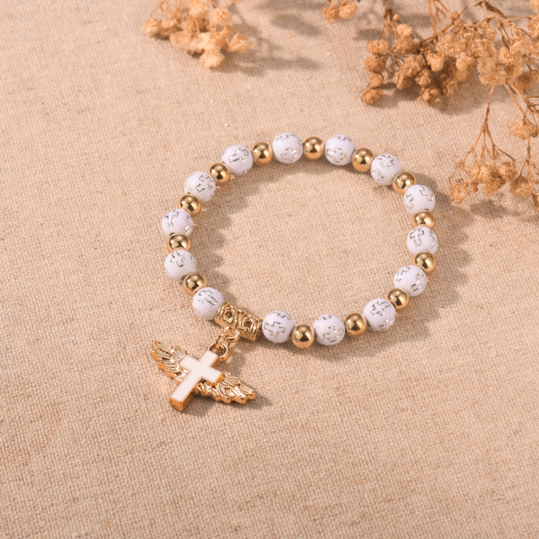 To My Granddaughter, Pray Through It Angel Wings Cross Bracelet (Set of 2)