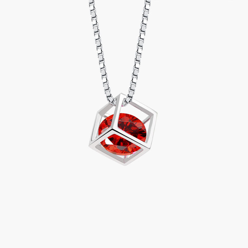 Birthstone Cube Pendant Necklace