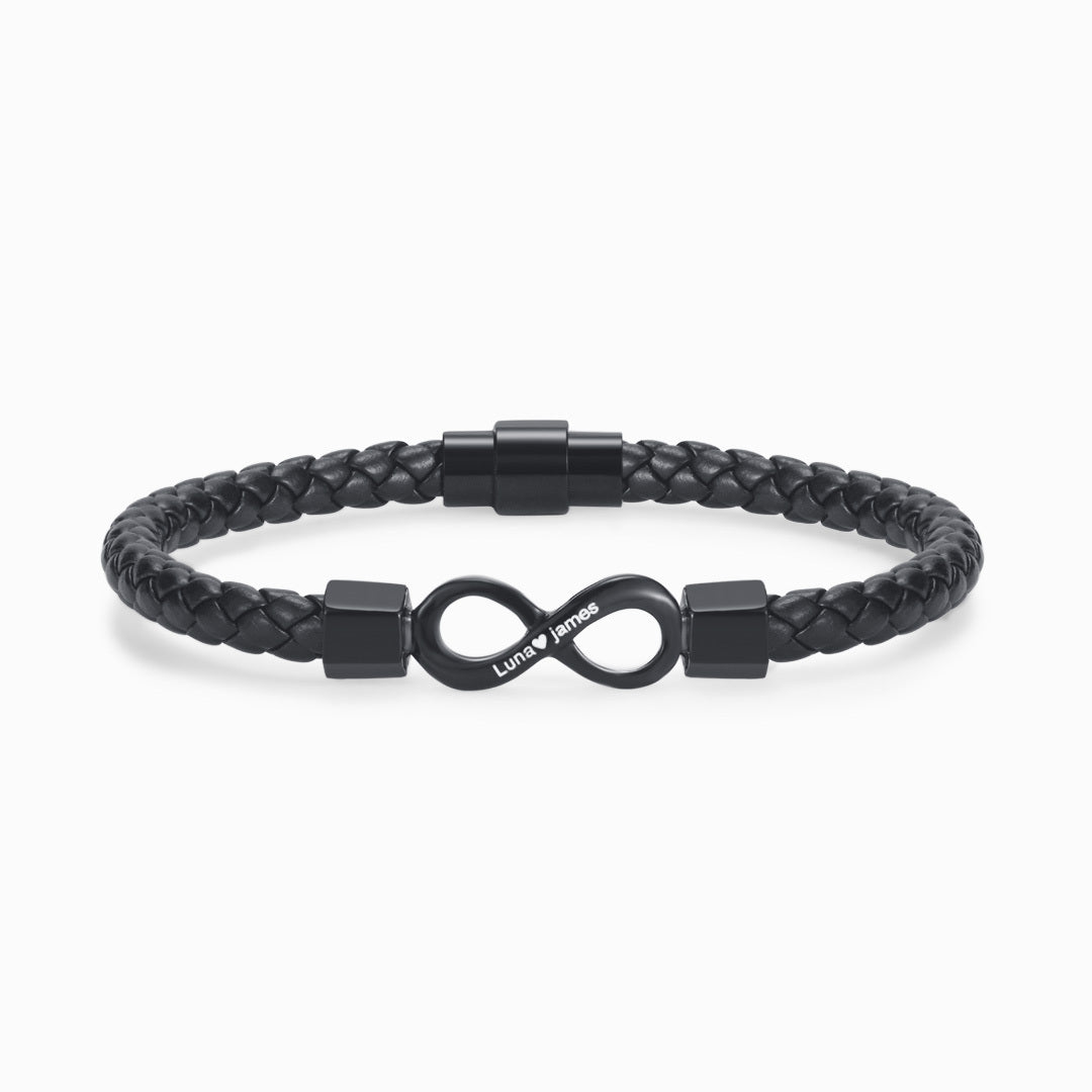 To My Soulmate, I Love You Forever Personalized Dual Name Infinity Leather Bracelet