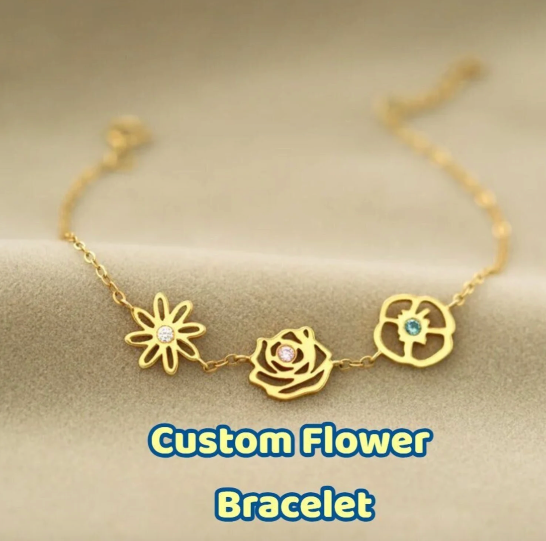 Pulsera de flores de nacimiento personalizada, pulsera de flores personalizada 