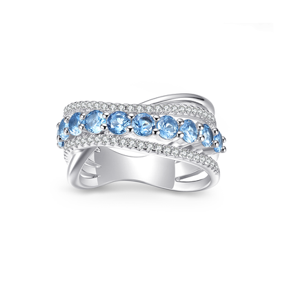 18K Gold Twist Aquamarine Zircon Ring