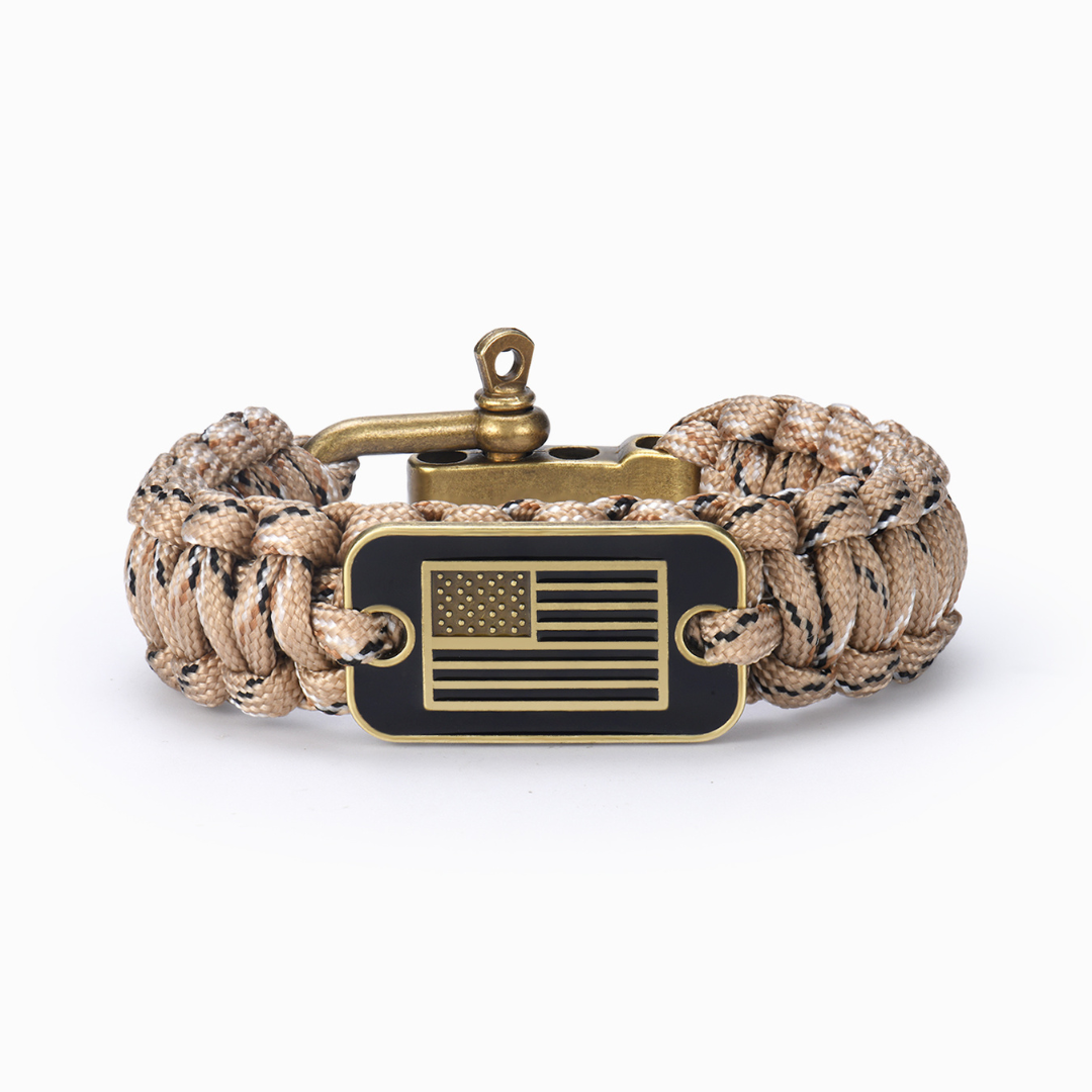 Gracias por luchar por mi libertad Paracord pulsera con bandera de bronce