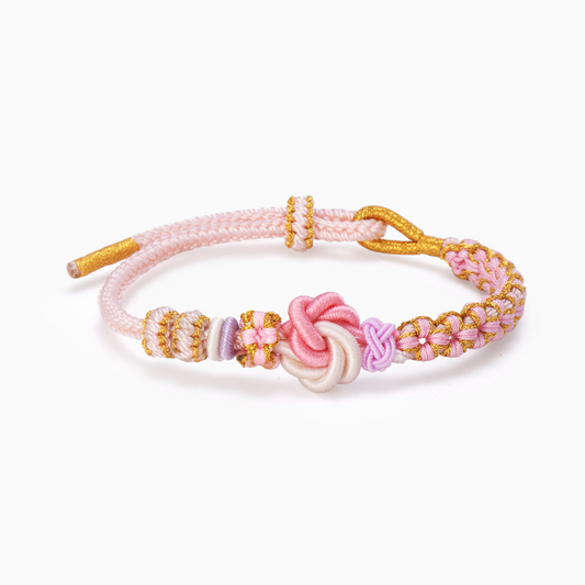 Pulsera con nudo de flor de durazno “Abuela y nieta para siempre unidas”