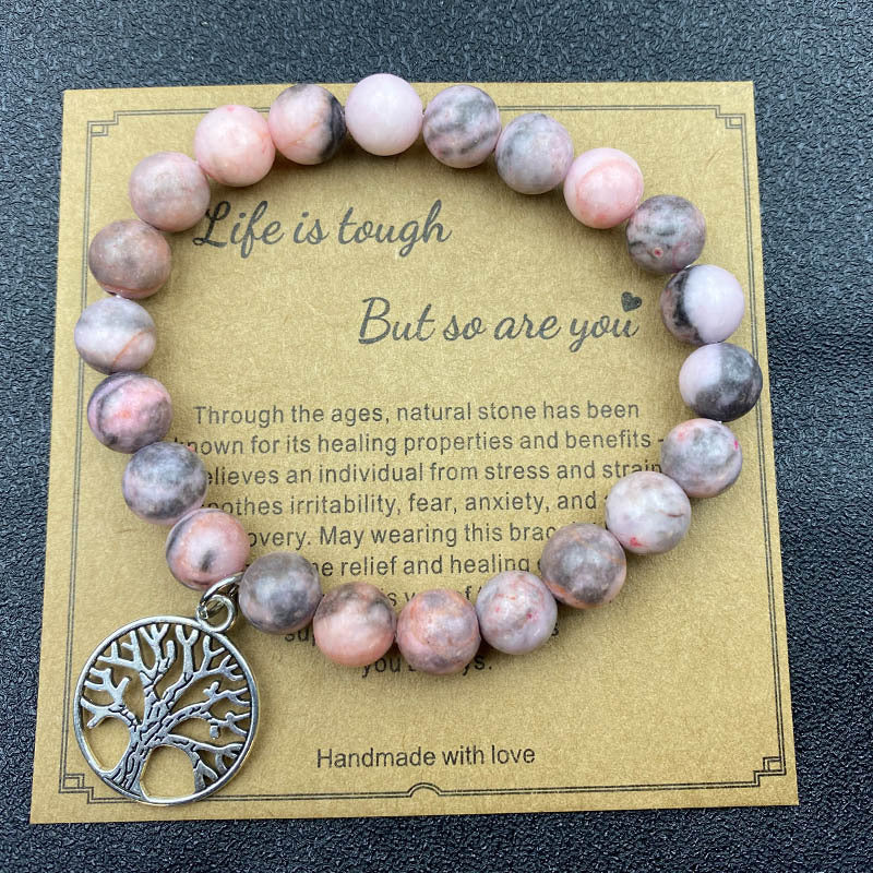 8mm Pink Zebra Stone Growth Healing Energy Bracelet