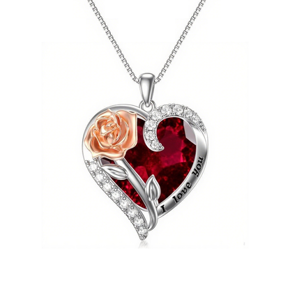 S925 Rose Crystal Necklace Heart Pendant｜Birthday Christmas Gifts for Women