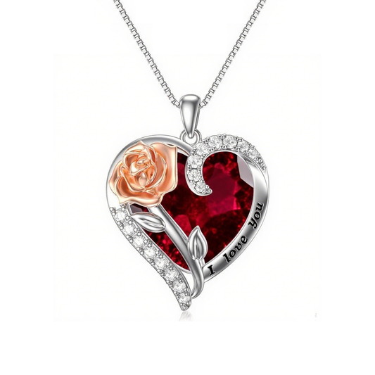 S925 Rose Crystal Necklace Heart Pendant｜Birthday Christmas Gifts for Women