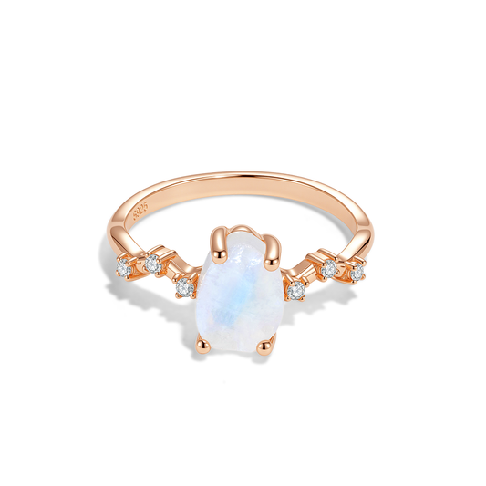 S925 Sterling Silver Plated 18K Rose Gold Moonstone Ring